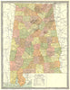 ALABAMA state map. Counties 1907 old antique vintage plan chart
