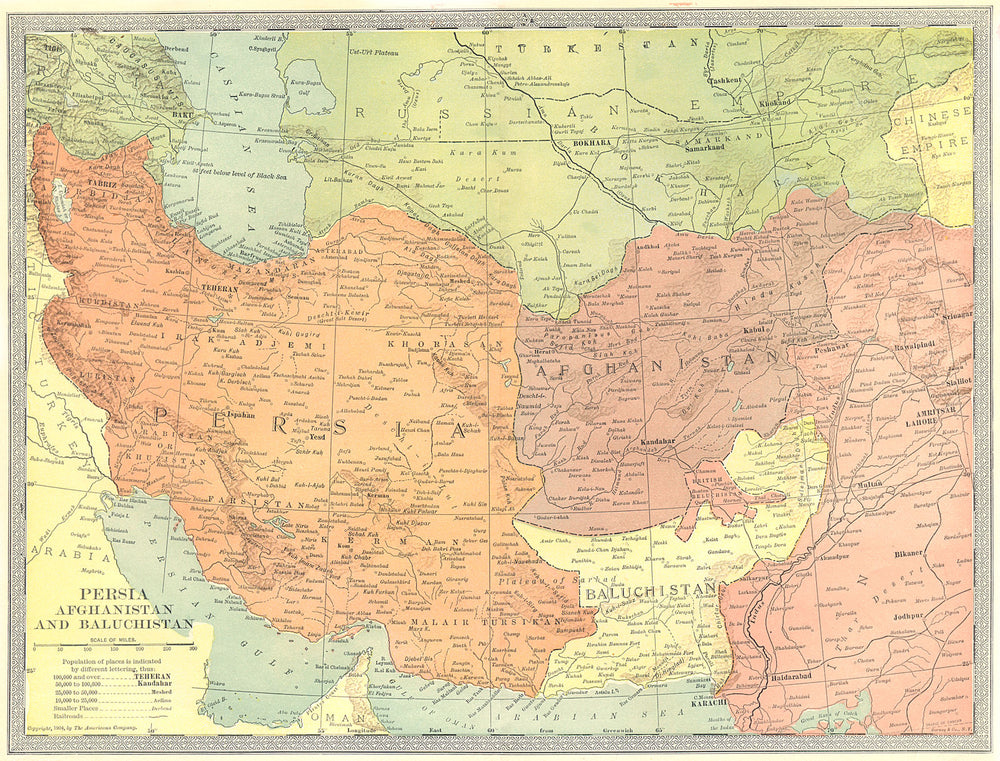 SOUTHWEST ASIA. Persia Afghanistan & Baluchistan. Pakistan Iran 1907 old map