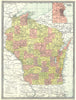WISCONSIN state map. Counties. Inset Milwaukee environs 1907 old antique