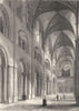 SUSSEX. Chichester Cathedral, Nave looking East c1842 old antique print