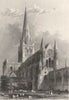 SUSSEX. Chichester Cathedral, South East view c1842 old antique print picture