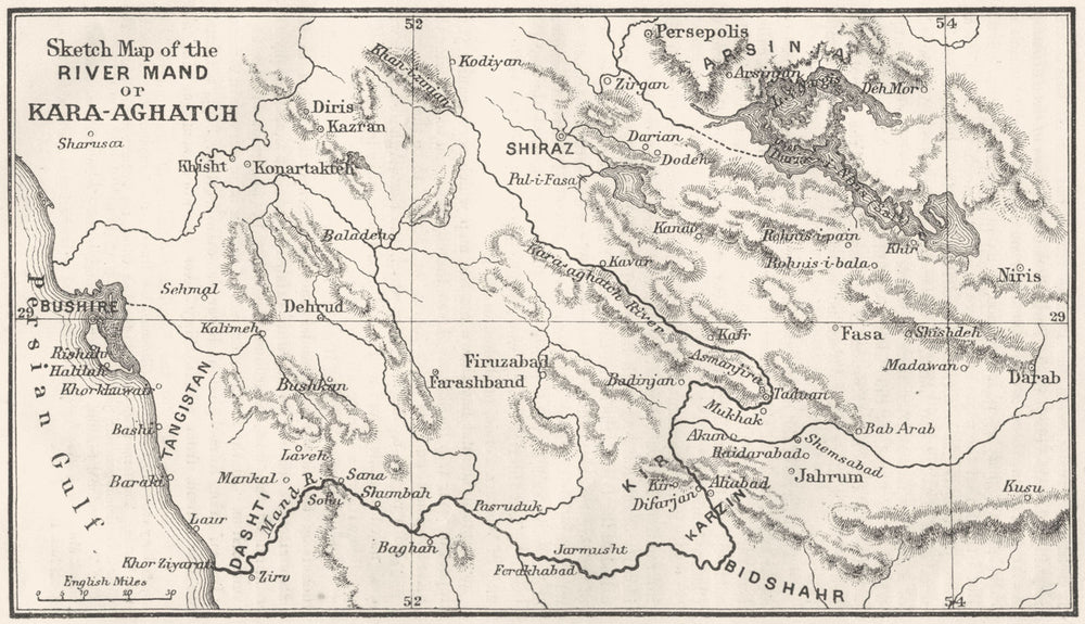 IRAN. Sketch map of the River Mand or Kara-Aghatch. RGS map 1883 old