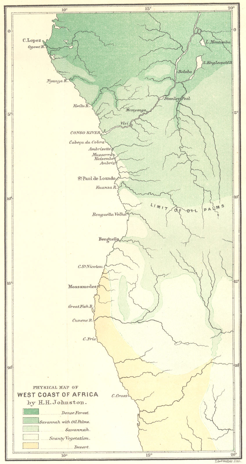 AFRICA. West Coast.Angola Namibia Congo Gabon. Physical. Vegetation RGS map 1883