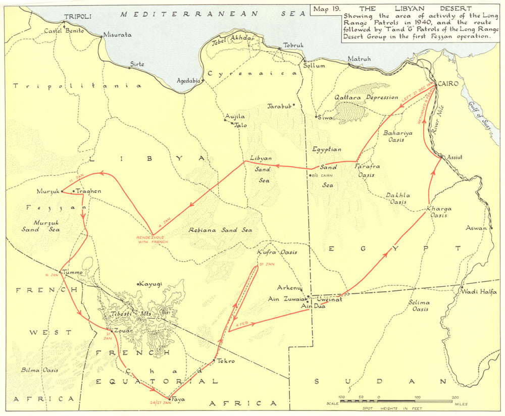 LIBYAN DESERT 1940 long-range patrols T & G 1st Fezzan operation 1954 old map