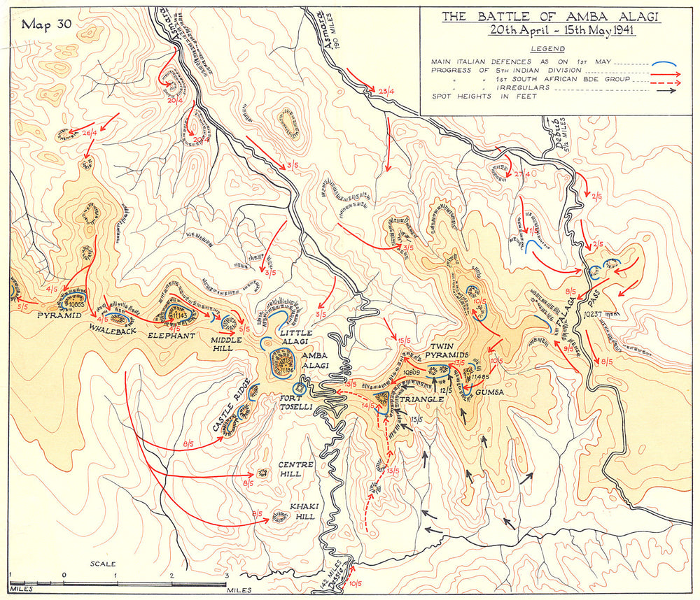 Battle of Amba Alagi 20th April-15th May 1941. East Africa campaign WW2 1954 map