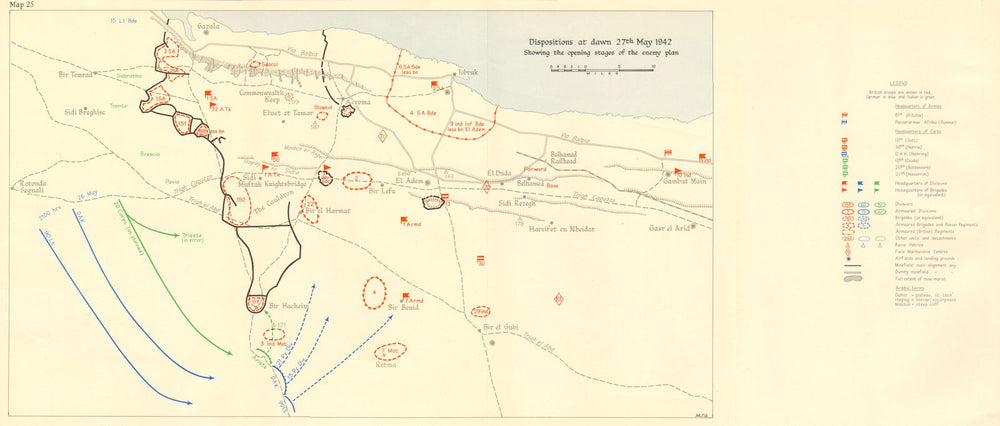 LIBYA. Battle of Gazala. Tobruk. 27 May 1942. North Africa. World War 2 1960 map