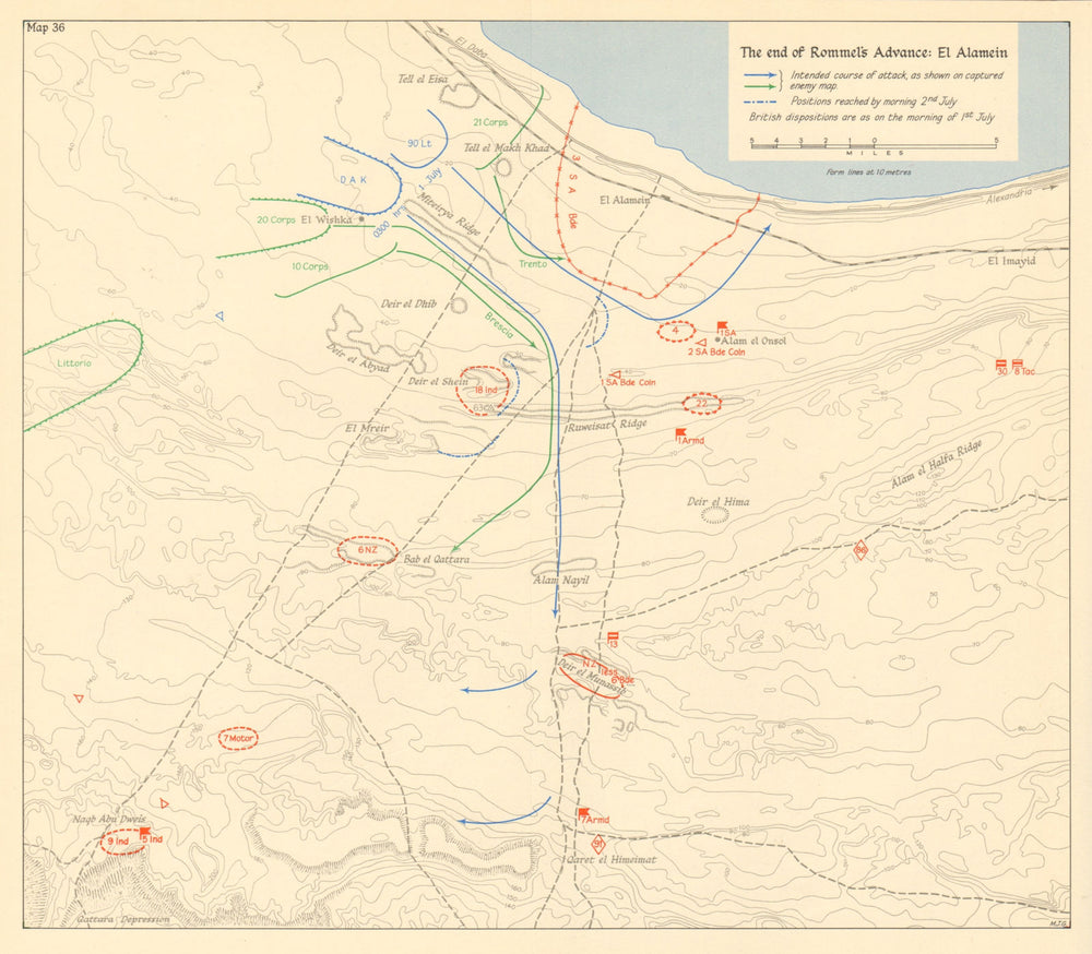 WORLD WAR 2 El Alamein 1942 End of Rommel's advance. North Africa Egypt 1960 map