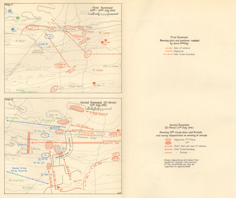 EGYPT. 1st & 2nd Ruweisat July 1942. El Mreir. World War 2 North Africa 1960 map
