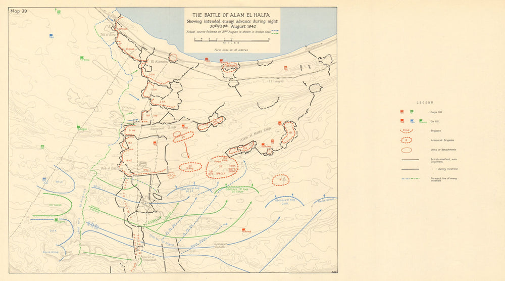 EGYPT 30-31 Aug 1942. Battle of Alam el Halfa. World War 2 North Africa 1960 map