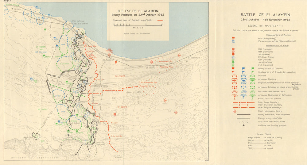 Eve of Battle of El Alamein. Axis positions 23 October 1942 World War 2 1966 map