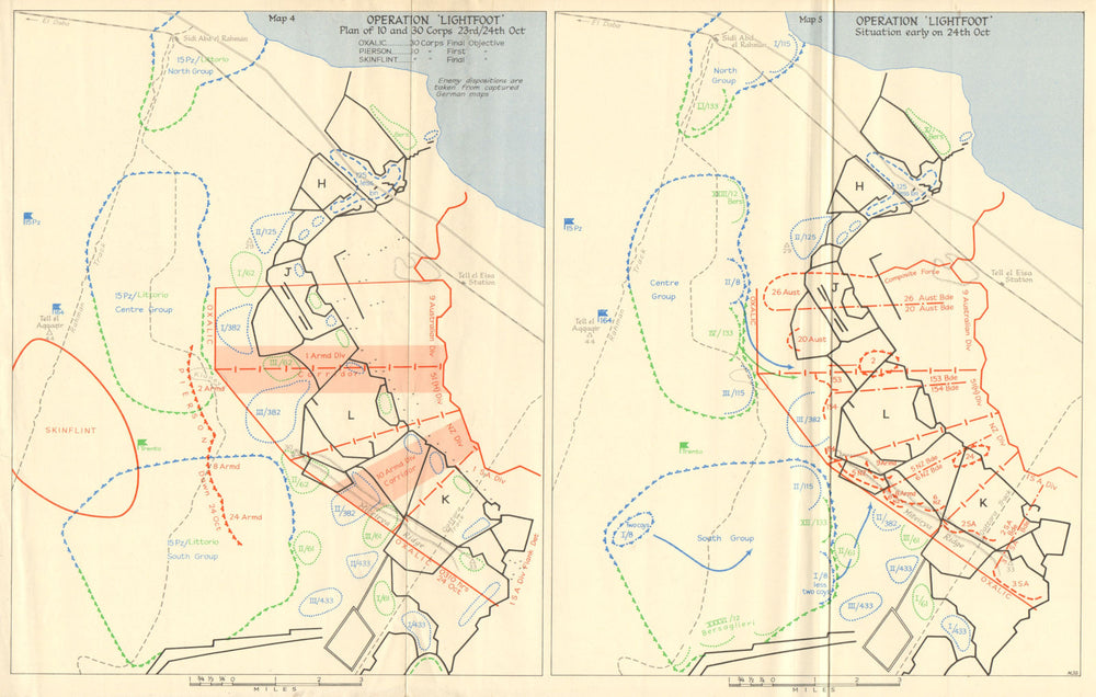 Operation Lightfoot. 10 & 30 Corps 23-24 October. World War 2. Egypt 1966 map