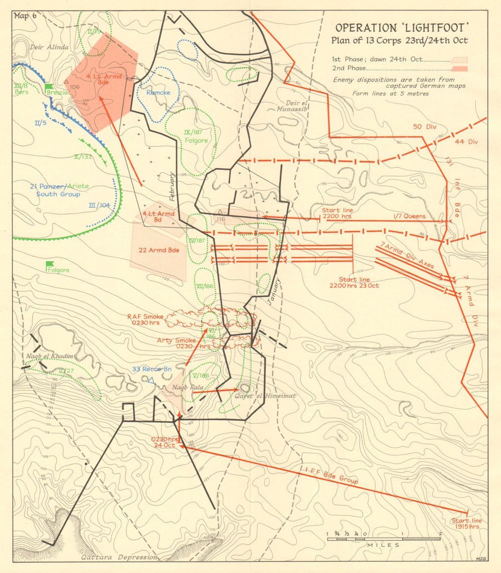 Operation Lightfoot. 13 Corps 23-24 October 1942. Egypt. World War 2 1966 map