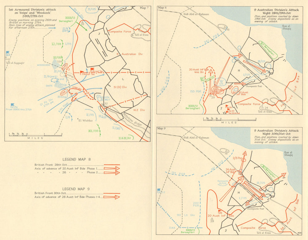 Australian Armoured attack Snipe Woodcock 26-31 October 1942. Egypt WW2 1966 map