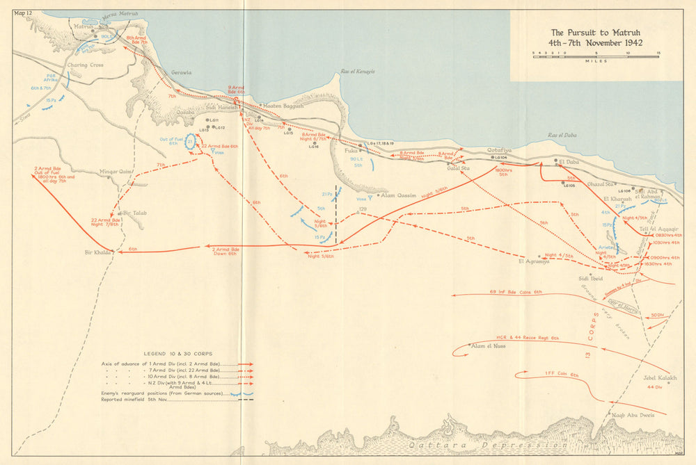 Pursuit to Matruh 4-7 November 1942. Egypt. North Africa. World War 2 1966 map