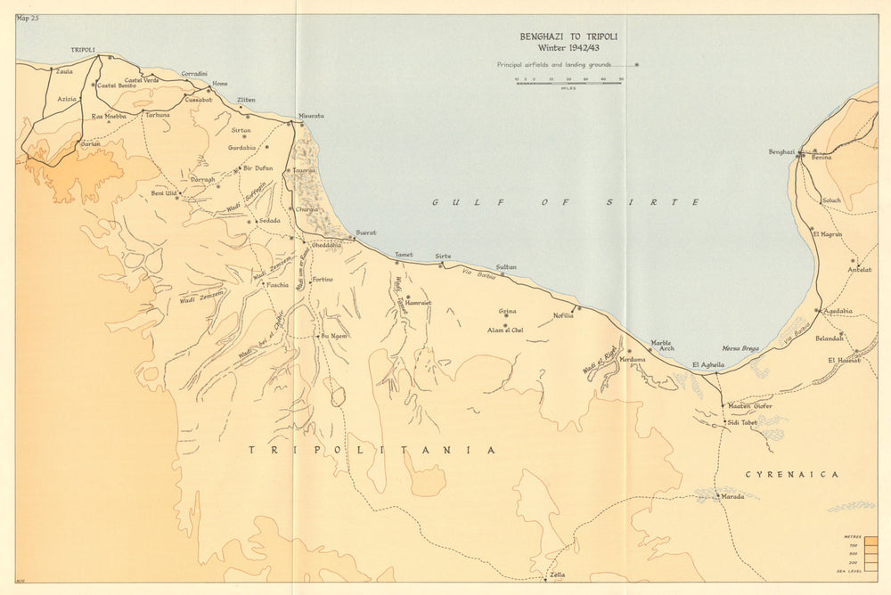Benghazi to Tripoli Winter 1942/43. World War 2 North Africa Campaign 1966 map