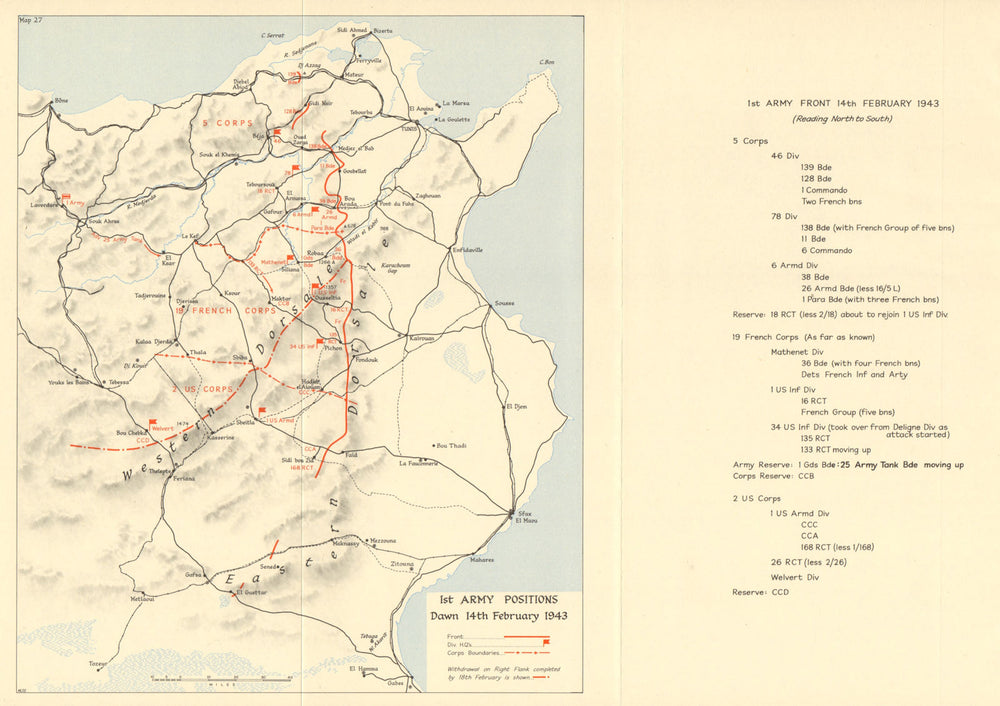 Battle of Sidi Bou Zid. Tunisia. 1st Army 14 February 1943. World War 2 1966 map