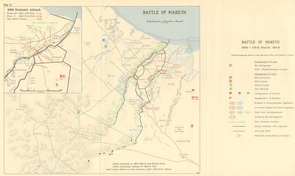 Battle of Mareth 16-23 March 1943. Tunisia. World War 2. North Africa 1966 map