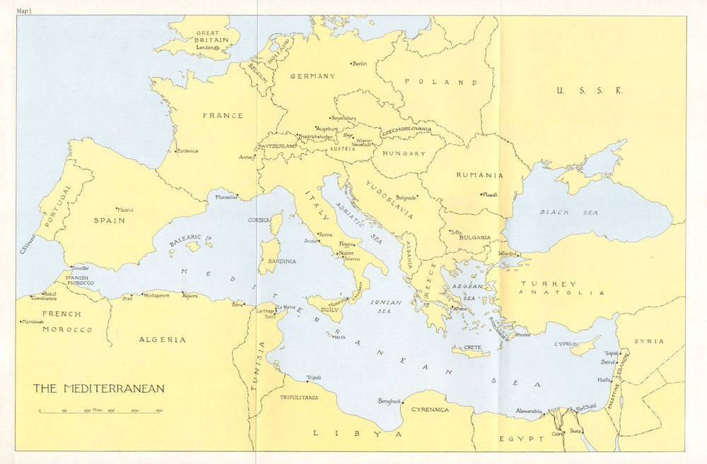 EUROPE. The Mediterranean. WW2 1973 old vintage map plan chart