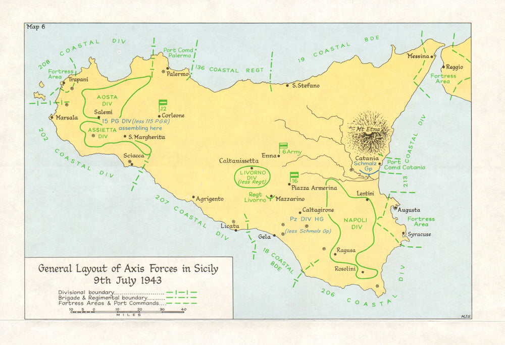 ITALY. Allies Land in Sicily July 1943. Axis forces 9th 1973 old vintage map