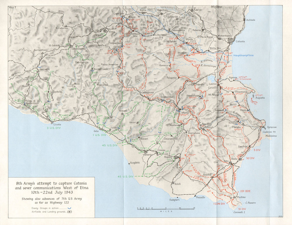 ITALY. Allied Landings Sicily July 1943. 8th Army Catania Etna 1973 old map