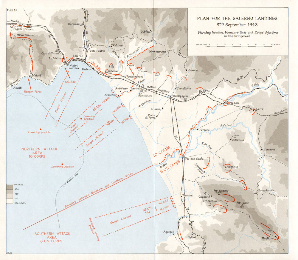 ITALY. Invasion of. Calabria Sep 1943. Plan for Salerno Landings 9th 1973 map
