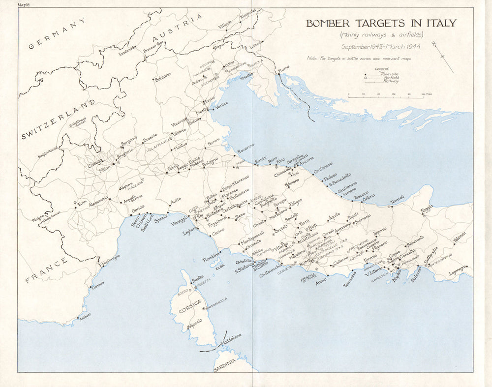 ITALY. Invasion of. Calabria Sep 1943. Bomber targets in 1973 old vintage map