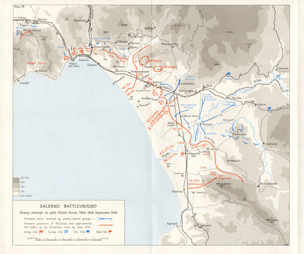 ITALY. Battle Salerno Beachhead (9th to 16th Sep 1943) . Battleground 1973 map