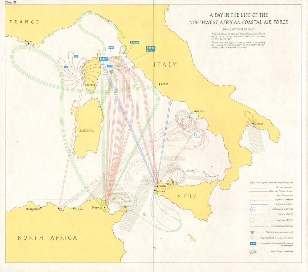 NORTH AFRICA. Naval activity,June-Oct 1943;NW African coastal Air force 1973 map