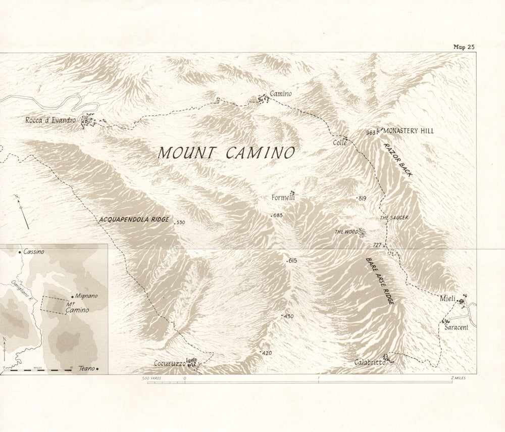 ITALY. Winter line (Oct-Nov 1943) . Mount Camino; Inset map of Cassino 1973