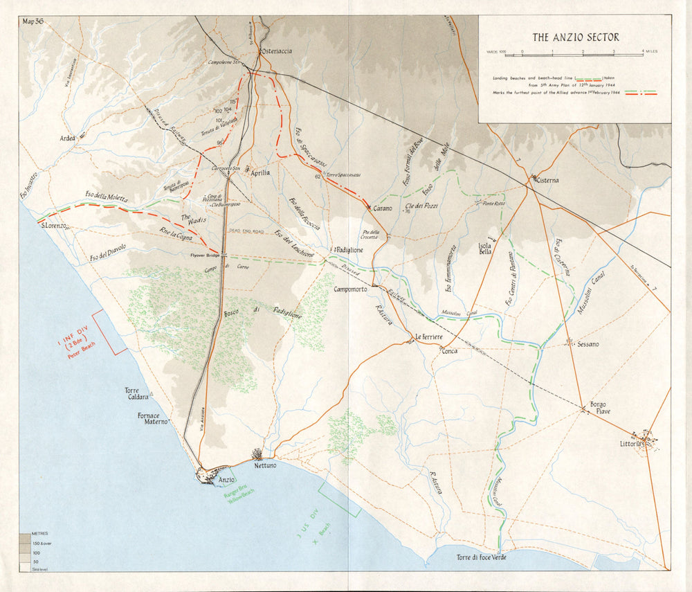 ITALY. The Allied Landing at Anzio (January 1944) . The Anzio sector 1973 map