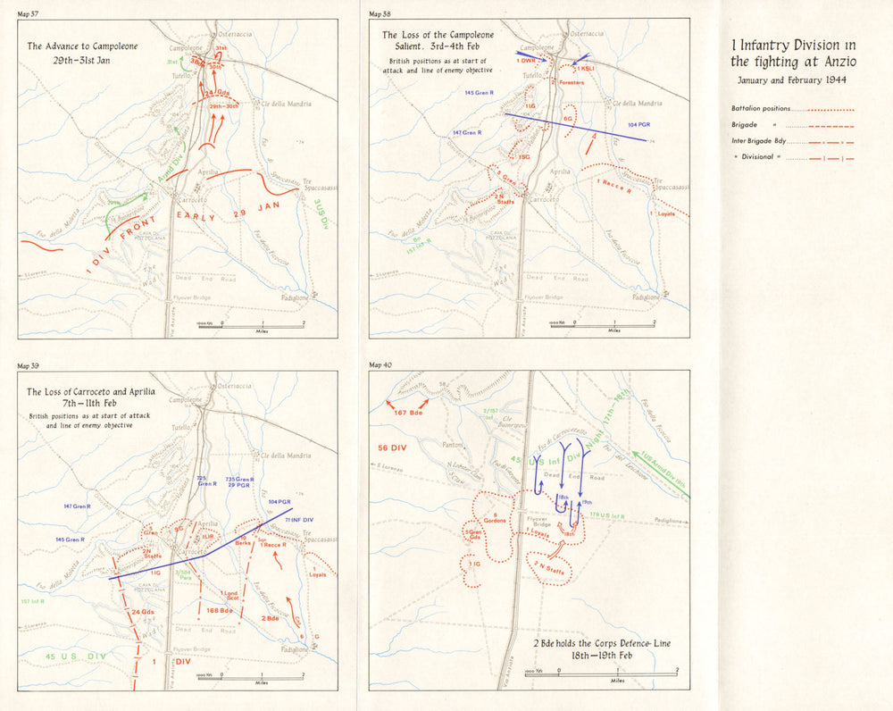 ANZIO.Allied Landing Jan-Feb 1944. Campoleone Salient Carroceto Aprilia 1973 map