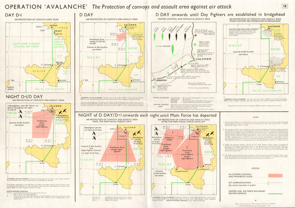 ITALY.Operation Avalanche protection convoys assault against air attack 1973 map
