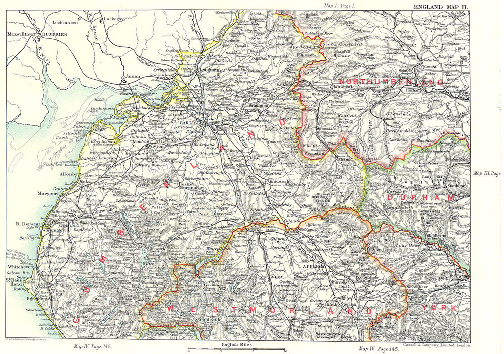 NW ENGLAND. Cumbria Westmorland Carlisle Lake District. Northumberland 1893 map