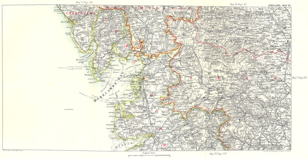 N LANCASHIRE & W YORKSHIRE. Kendal Leeds Morecambe Bay Ribble Valley 1893 map
