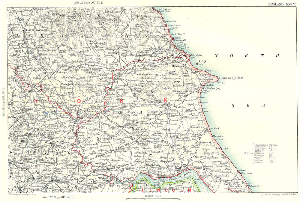YORKSHIRE COAST. York Humber estuary Northallerton Harrogate Filey 1893 map