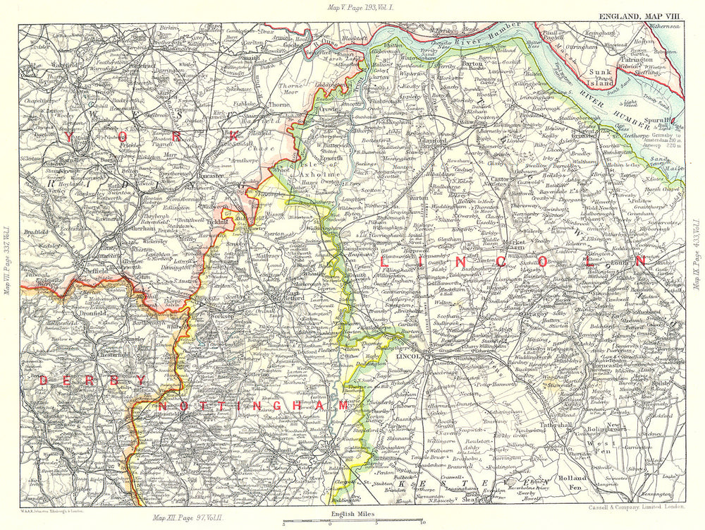 EAST ENGLAND. Humber Estuary Lincolnshire Nottinghamshire S Yorkshire 1893 map