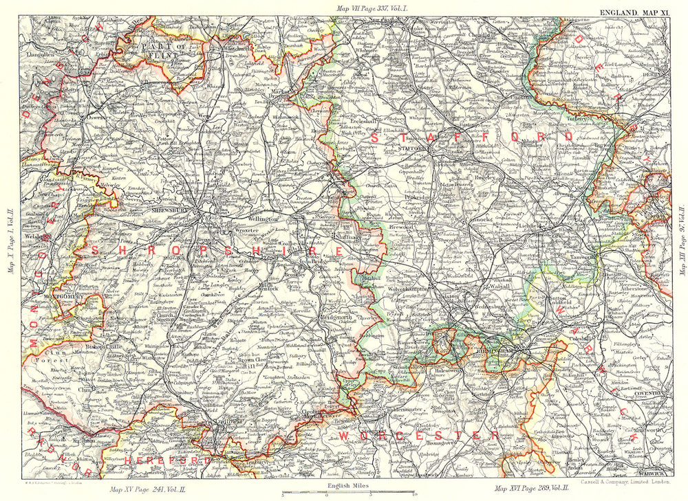 SHROPSHIRE & SOUTH STAFFORDSHIRE. West Midlands. Birmingham Shrewsbury 1893 map