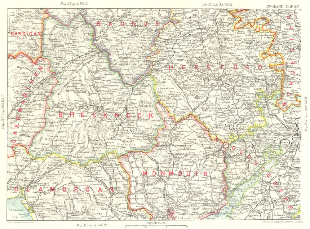 WELSH MARCHES. Herefordshire Brecon Beacons Severn Monmouth Brecknock 1893 map