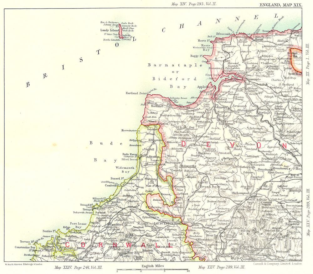 NORTH DEVON & CORNWALL COAST.Bude & Bideford bays Padstow Lundy Island 1893 map