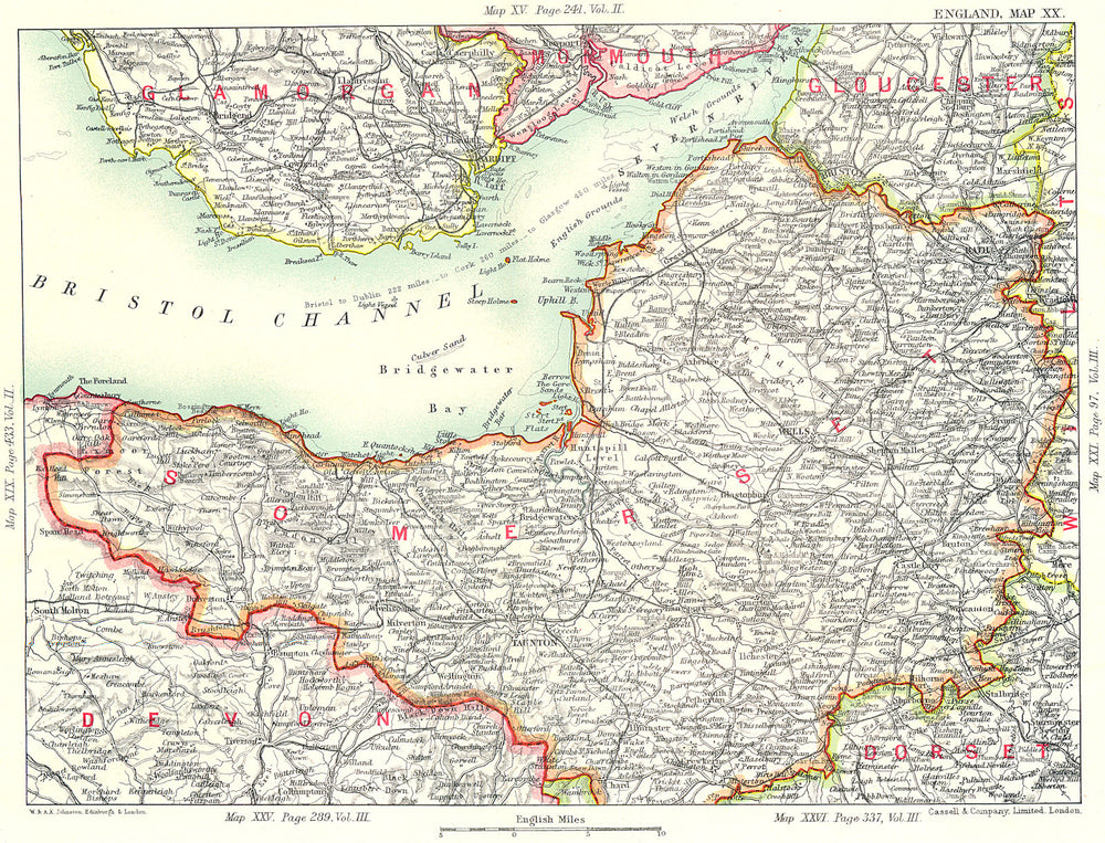 SEVERN ESTUARY BRISTOL CHANNEL. Somerset Glamorganshire Bristol Cardiff 1893 map