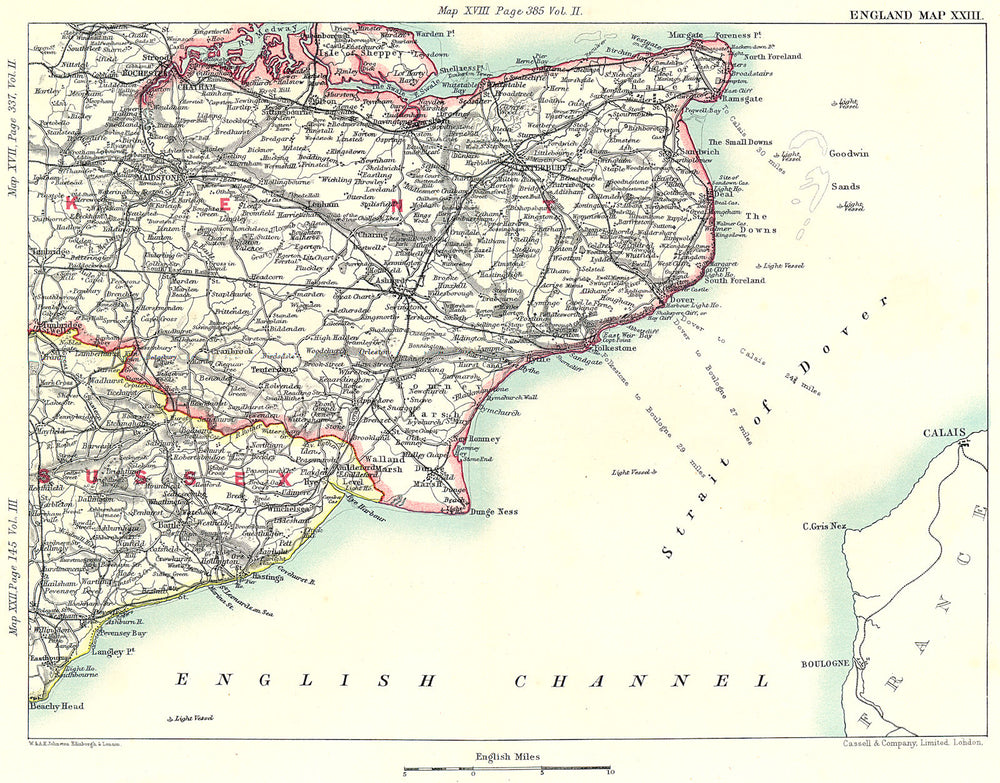 KENT & EAST SUSSEX COAST. Dover Rochester Chatham Maidstone Canterbury 1893 map