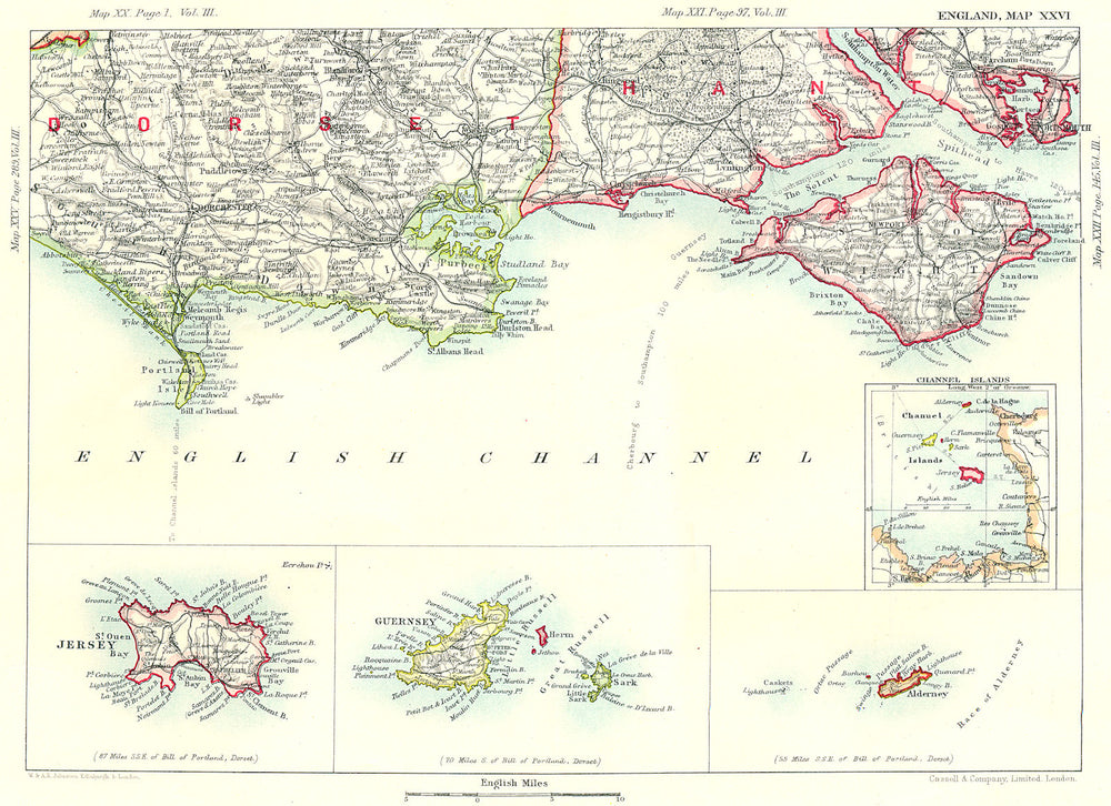 DORSET & HAMPSHIRE COAST.Channel Islands Jersey Guernsey Isle of Wight 1893 map