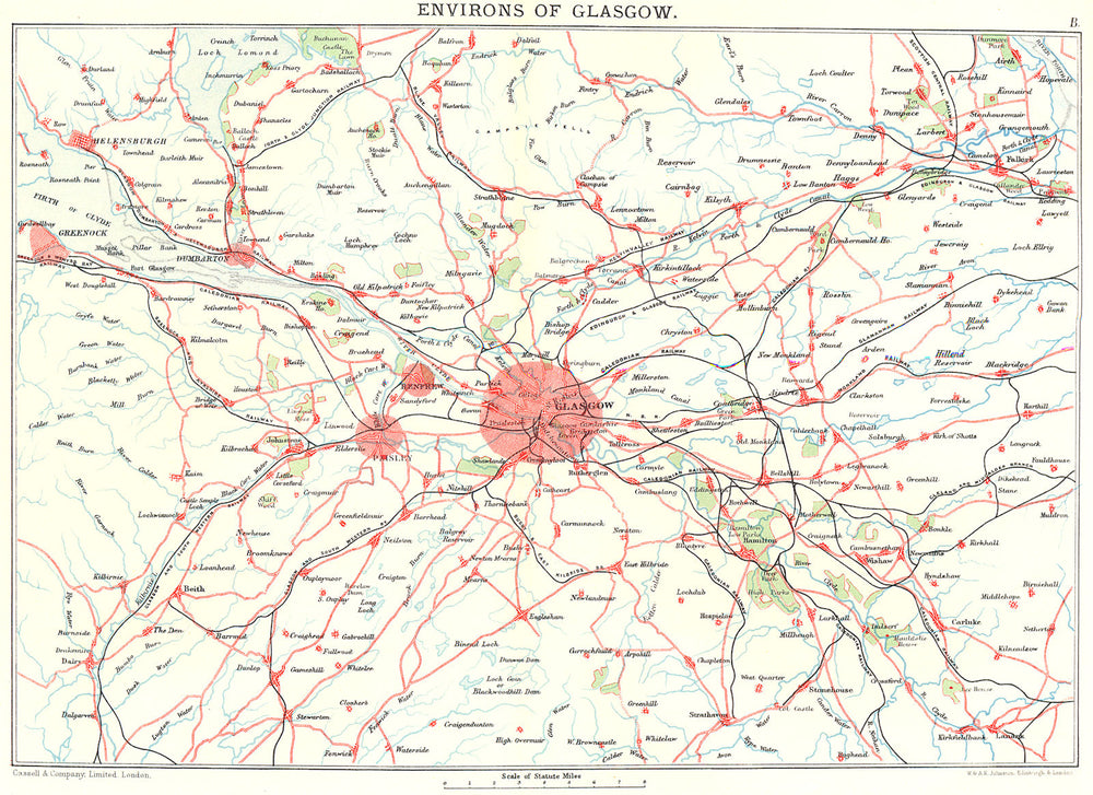GLASGOW & ENVIRONS.Firth of Clyde.Paisley Renfrew Greenock Helensburgh 1893 map