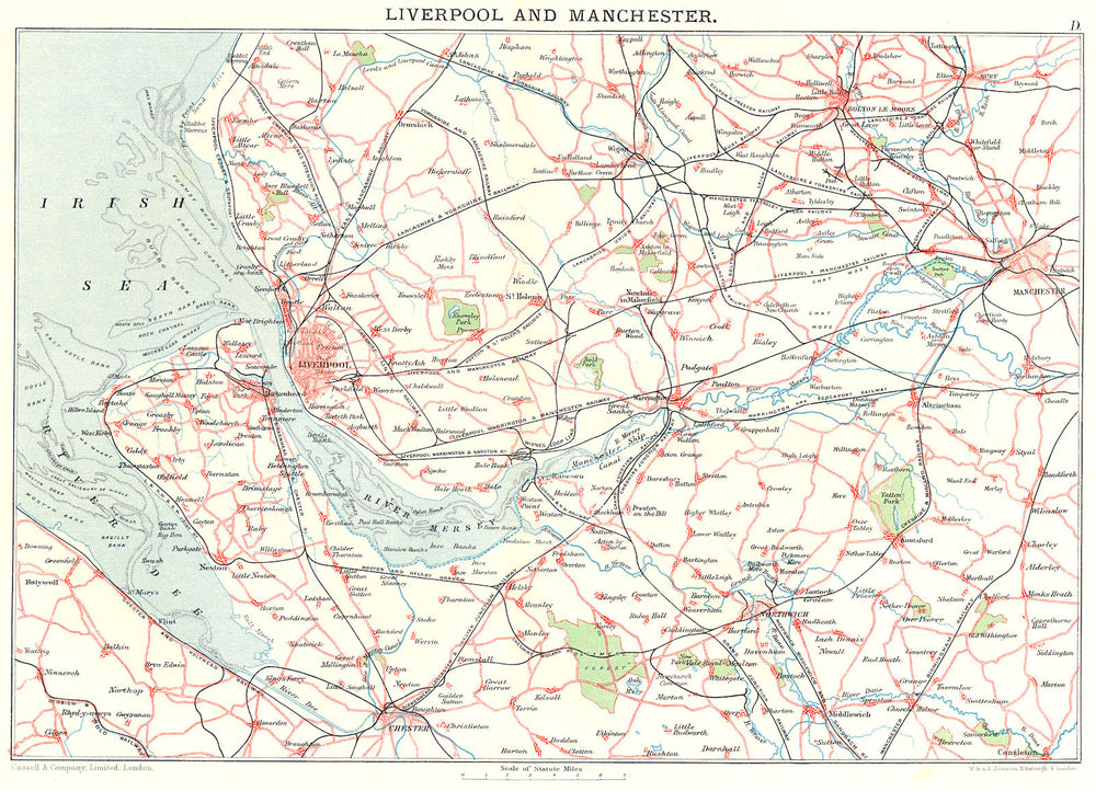 MERSEYSIDE & MANCHESTER. Liverpool Chester Bolton Warrington Wirral 1893 map