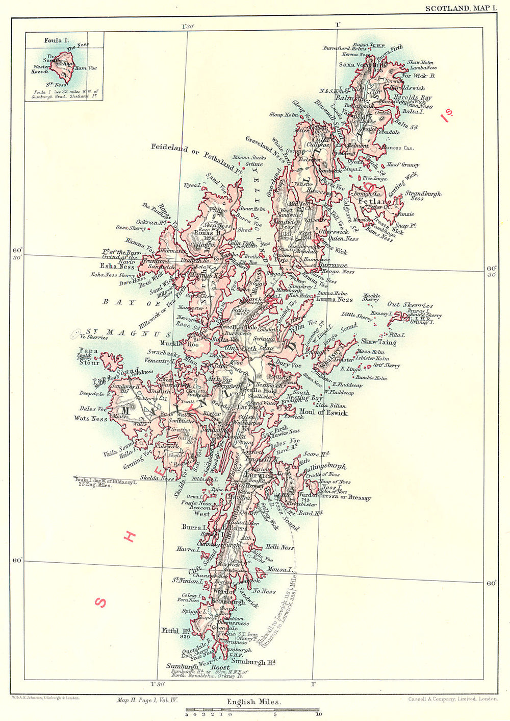 SHETLAND ISLANDS. Yell North Mavine Fetlar Lerwick Lunna Ness Sumburgh 1893 map