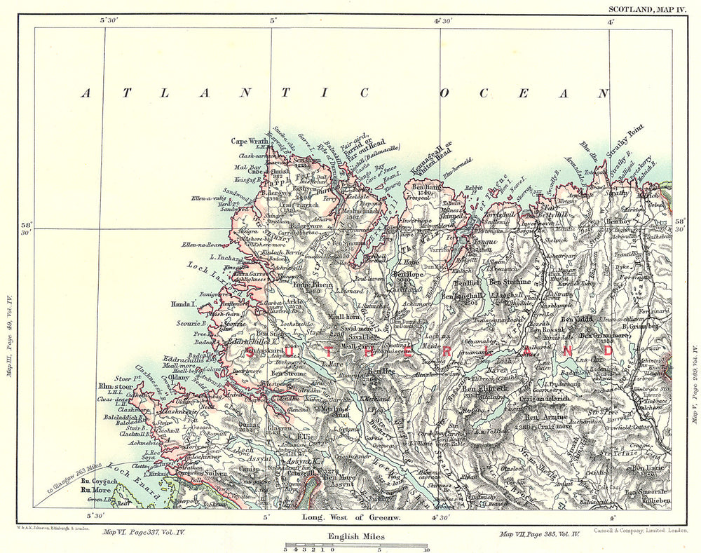 SUTHERLAND/CAPE WRATH. Loch Enard Assynt Stomine. Scottish Highlands 1893 map