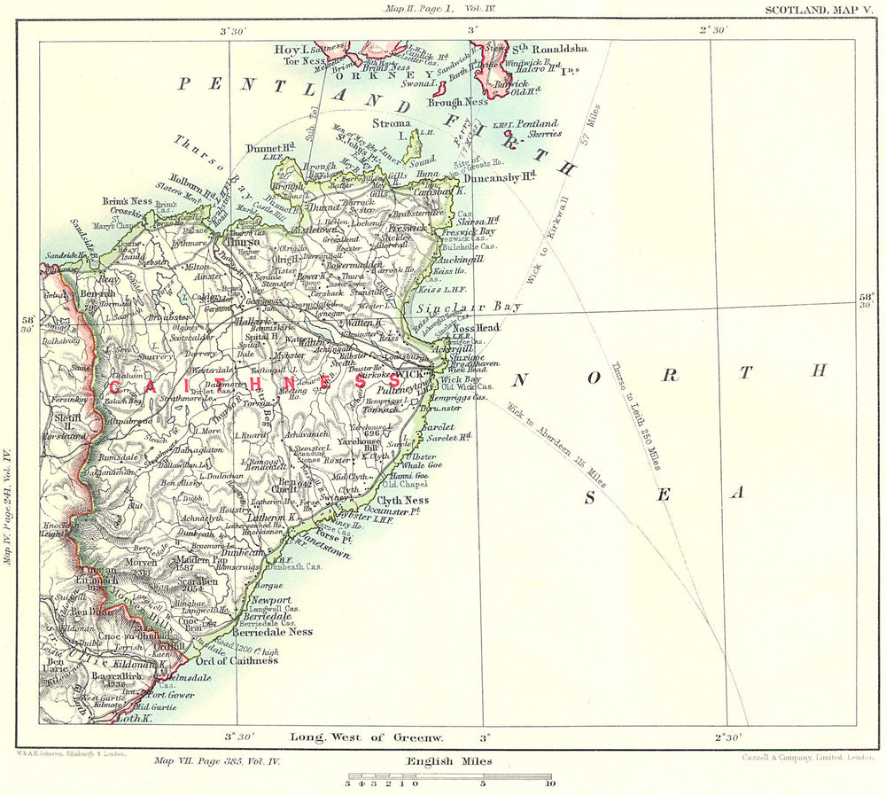 CAITHNESS. Wick Pentland Firth Sinclair Thurso. Scottish Highlands 1893 map