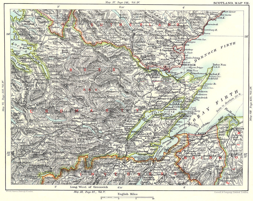SCOTTISH HIGHLANDS. Ross/Cromarty Moray Firth Inverness Nairn Dingwall  1893 map