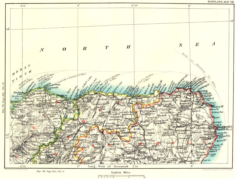 MORAY & ABERDEENSHIRE COAST. Elgin Banff Monquhitter Turiff Knockando 1893 map