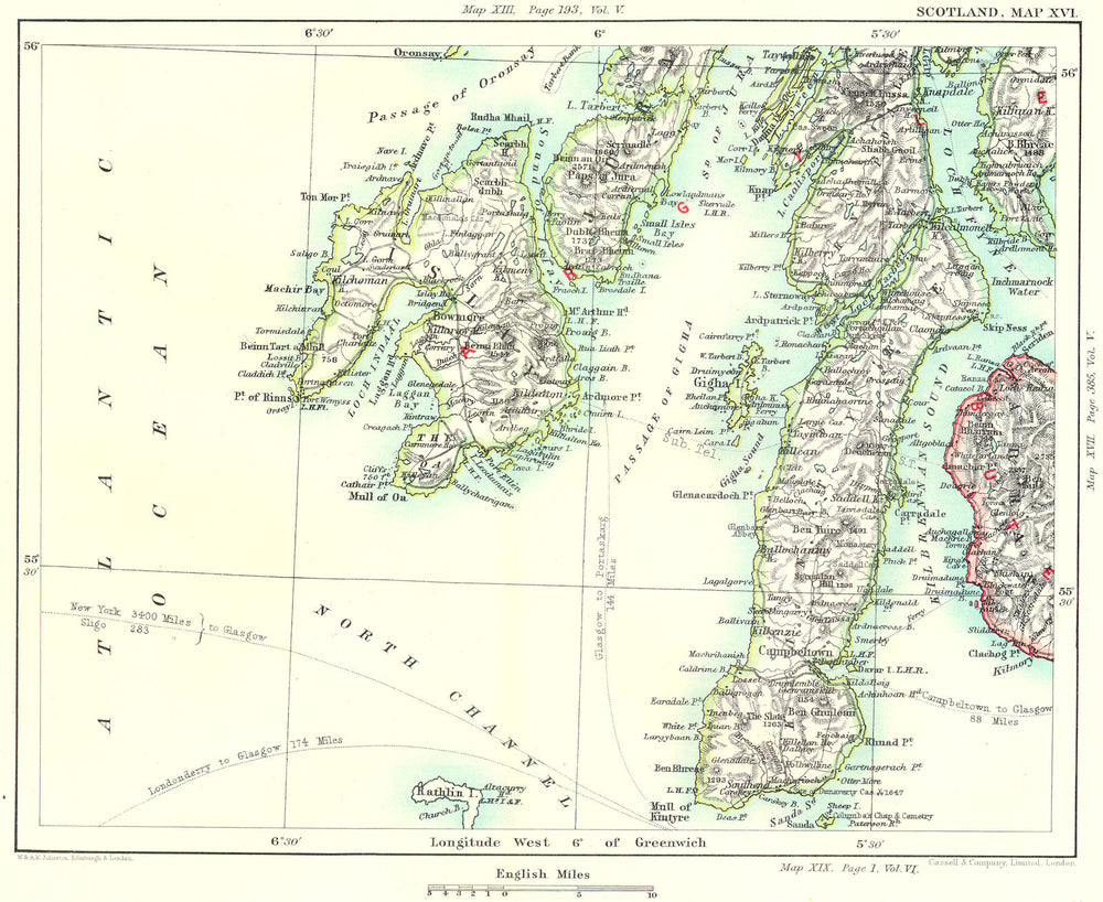 HEBRIDES / ARGYLL & BUTE. Mull of Kintyre Islay Jura Arran Loch Fyne 1893 map